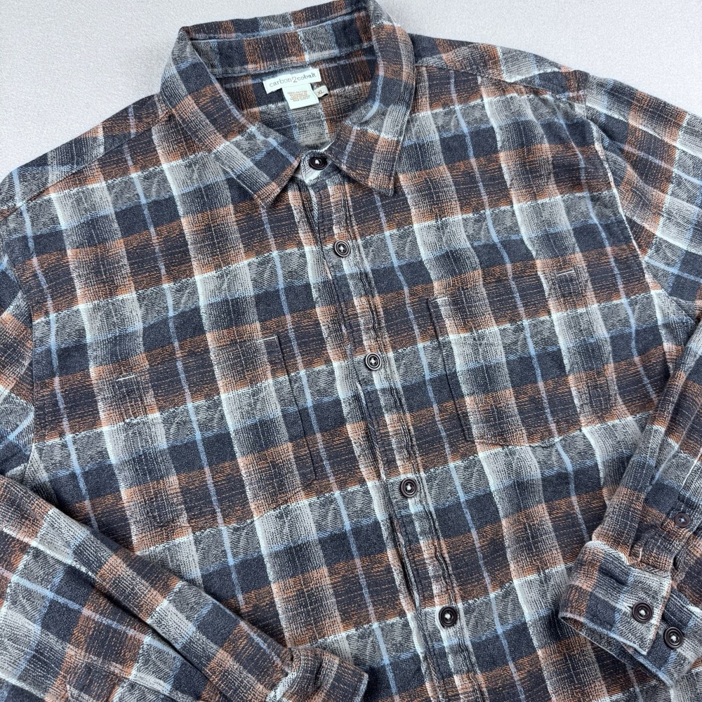 Carbon2Cobalt Plaid Flannel Men XL Cotton Long Sleeve Pockets Button Thick